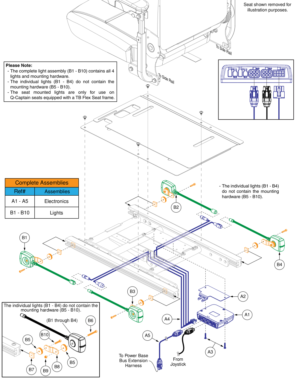 Q-logic 3 Light Module (lm) And Seat Mounted Lights, Q-captains Seat parts diagram