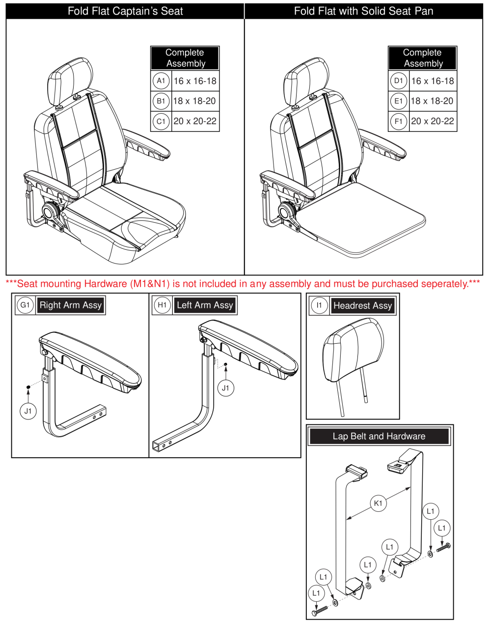 Captain Seat & Captain Seat W/ Solid Seat Pan parts diagram