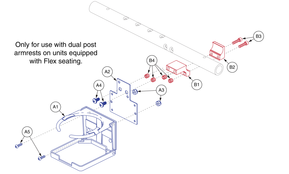 Cup Holder, Dual Post Arms, Tb Flex Seating parts diagram