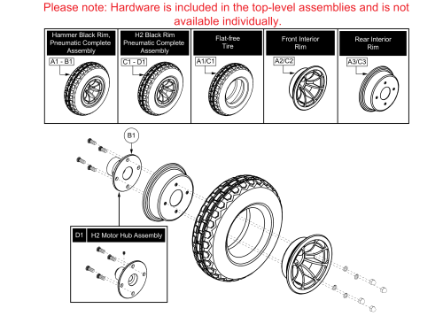 Flat-free Wheel Assy's - 4 Spoke Hub (knobby), Q6000z parts diagram