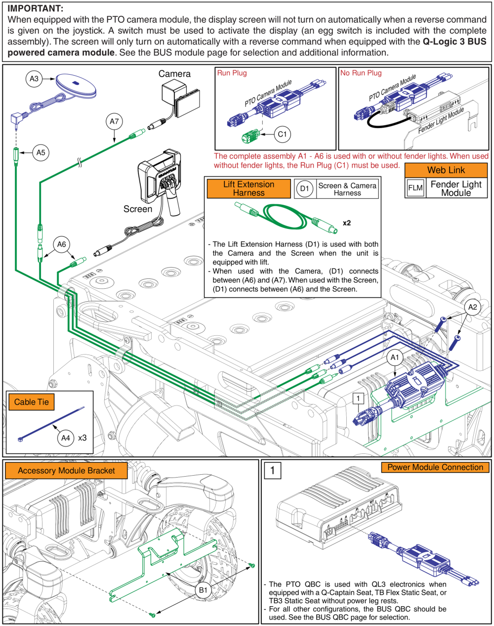 Pto Backup Camera, Ql3, R-trak parts diagram