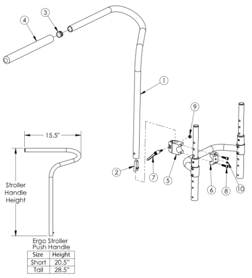 Ergo Stroller Handle parts diagram