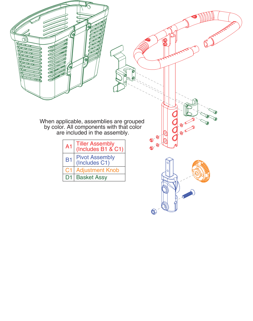 Tiller Assembly, Revo 2.0 parts diagram