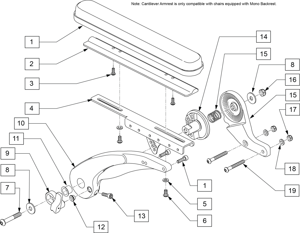 Cantilever Armrest- Mono Back parts diagram