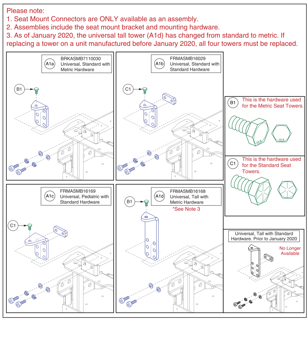 Seat Mount Connector L-bracket Assy's, Q6 Edge parts diagram