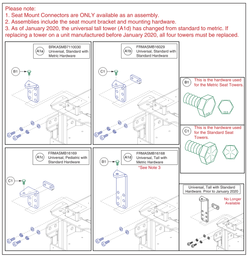 Seat Mount Connector L-bracket Assy's, Q6 Edge parts diagram