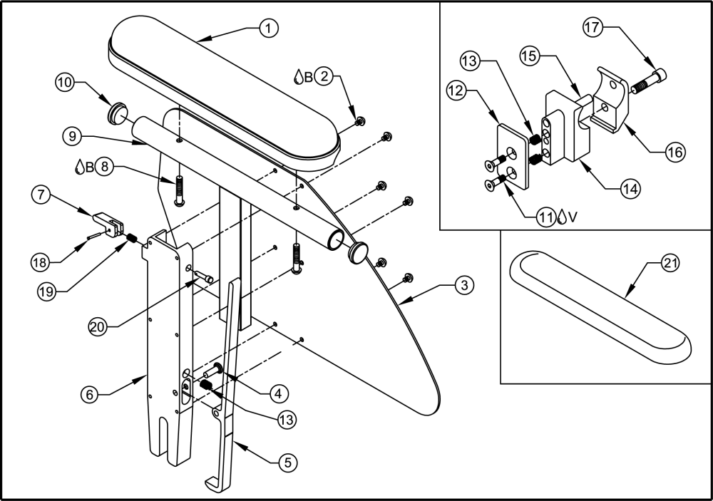 1) Desk Arm Assy parts diagram
