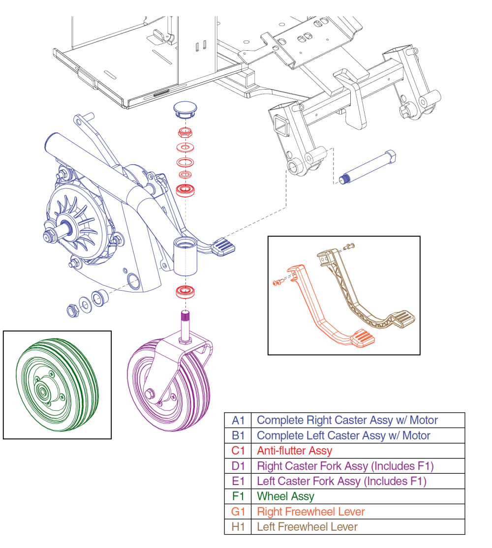 Front Caster Arm W/ Motor Assy, Jazzy Air parts diagram