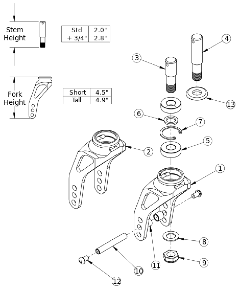 (discontinued) Rogue Caster Forks And Stems parts diagram