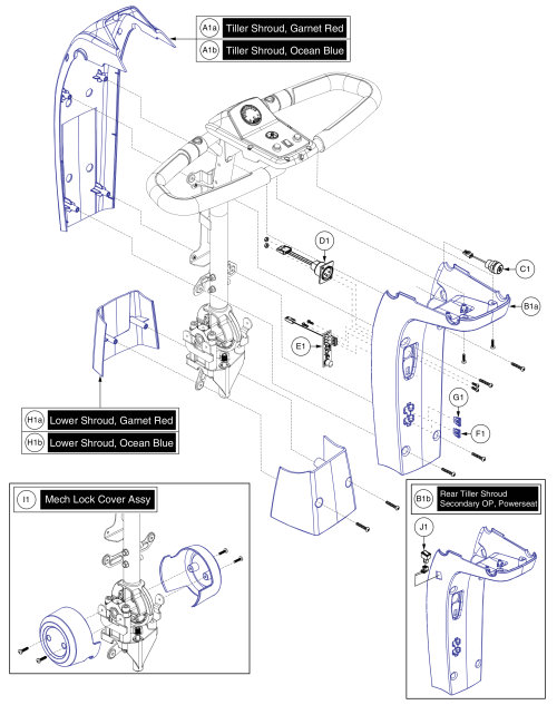 4-wheel, Tiller Shroud parts diagram