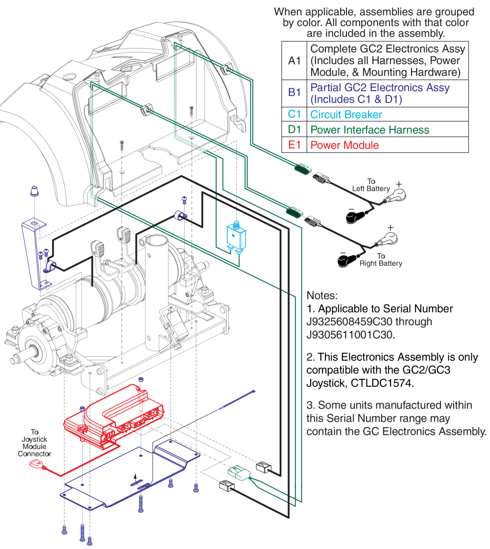 Gc2 Power Module, Circuit Breaker, Power & Xlr Harnesses.  (s/n J9325608459c30 Thru J9305611001c30) Jazzy Select Traveller parts diagram