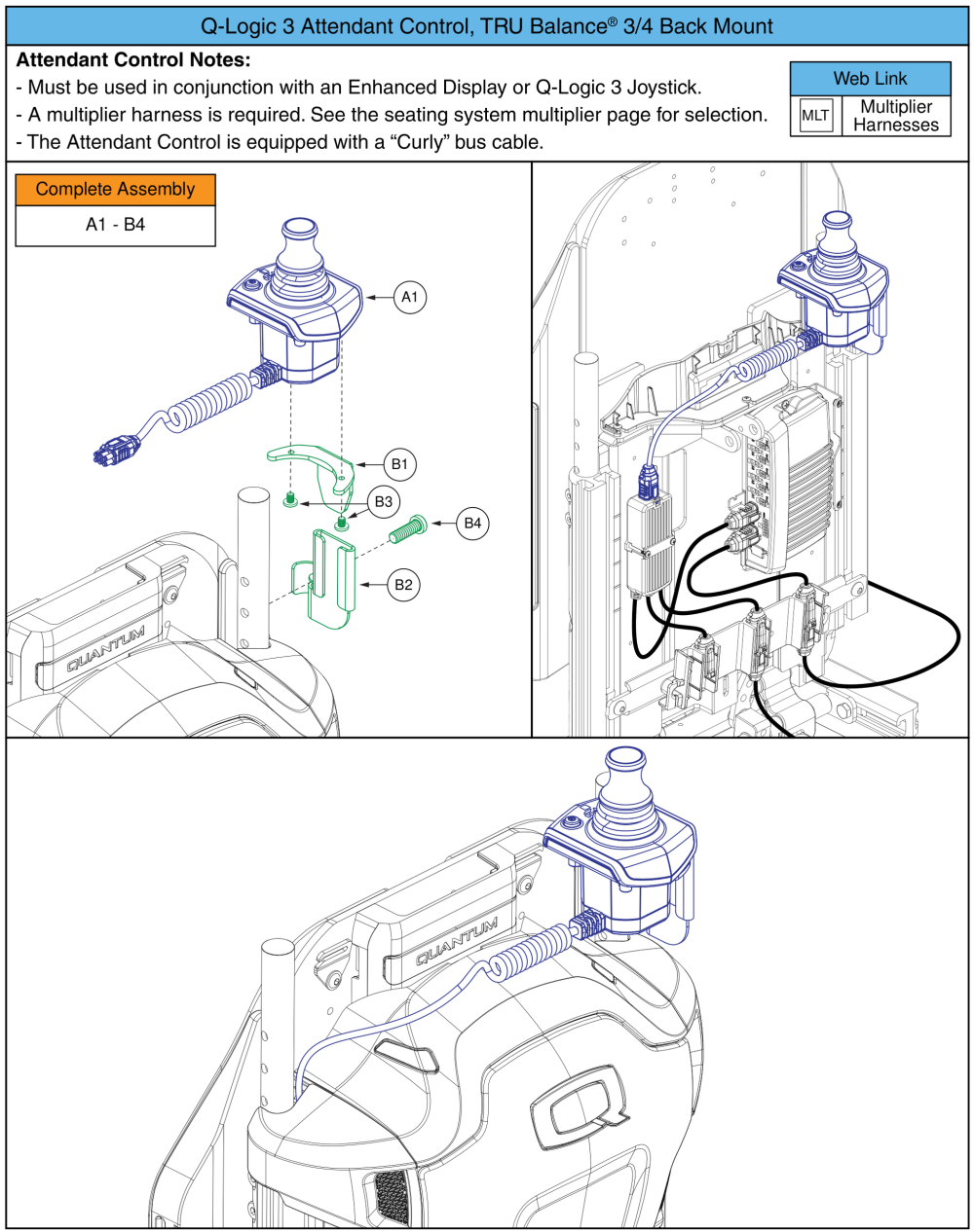 Q-logic 3 Attendant Control, Tru Balance® 3/4 Back Mounted parts diagram