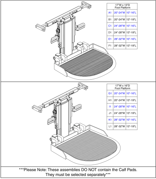 Center Mount Foot Platform - Complete Assy's W/bariatric Foot Platforms parts diagram