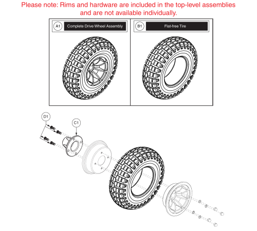 Flat-free Drive Wheel Assy, J/q 1450 parts diagram