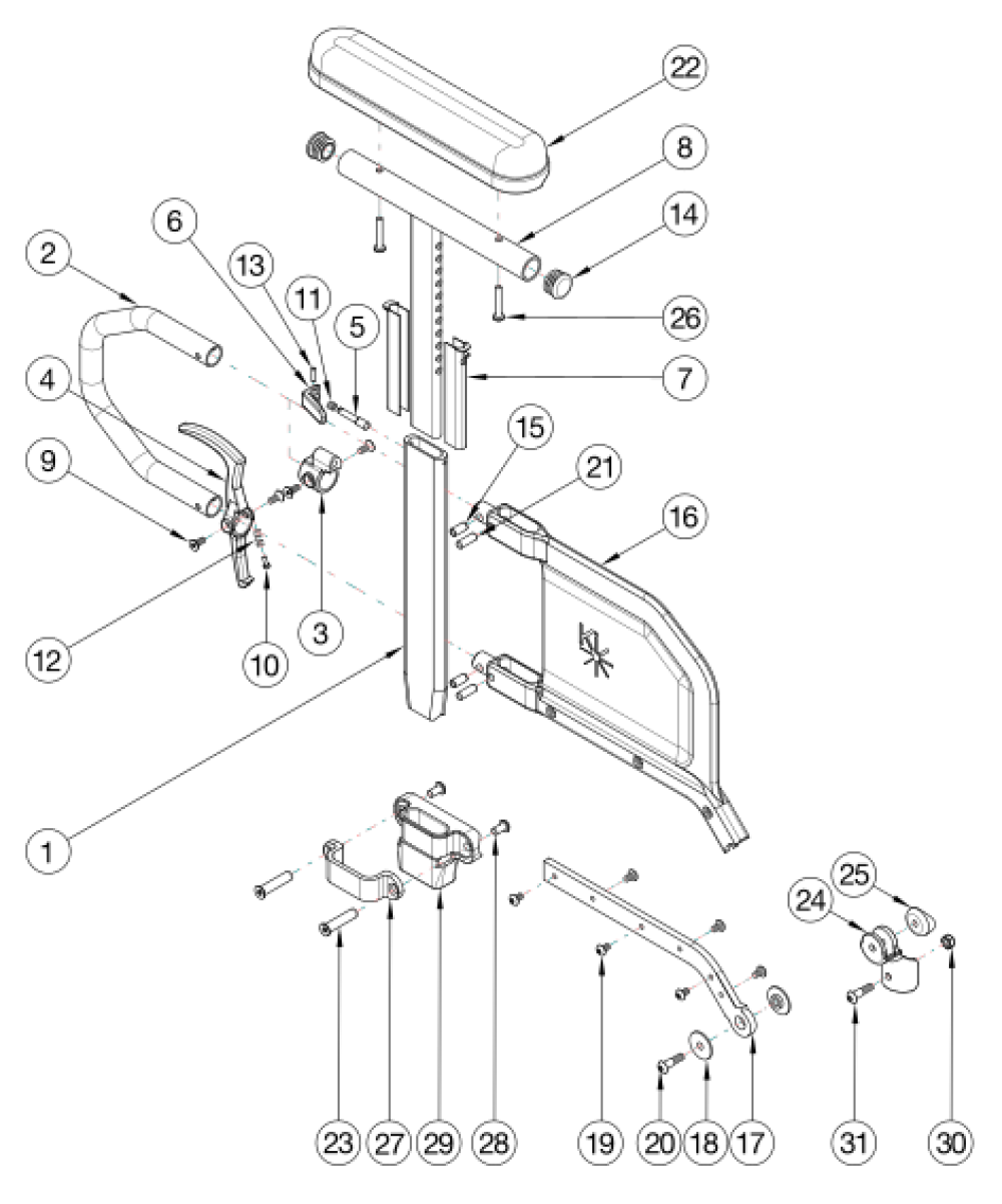 Catalyst 4 Armrests - Tall Height Adjustable Flip Back T-arm parts diagram