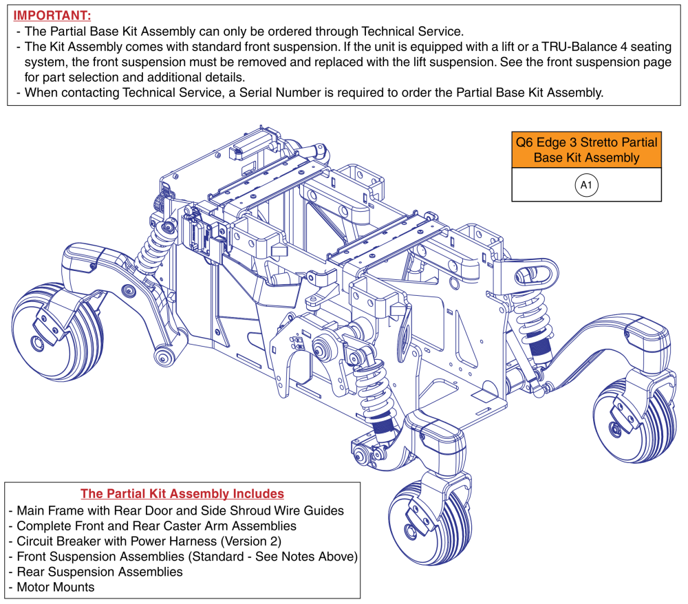 Partial Base Kit Assembly, Q6 Edge 3 Stretto parts diagram