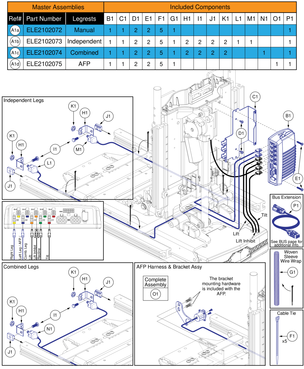 Ql3 Aam, Tb3 Lift, Tilt, & Recline (r44 Rival) parts diagram