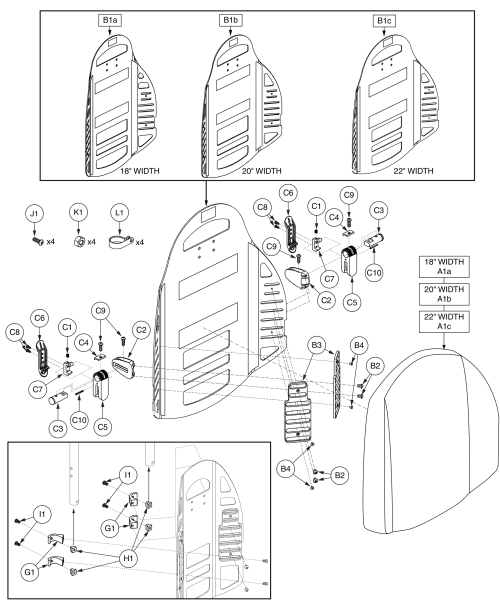 Synergy Shape 2 Back, Tall, Traverse, 2-point Back Assembly parts diagram