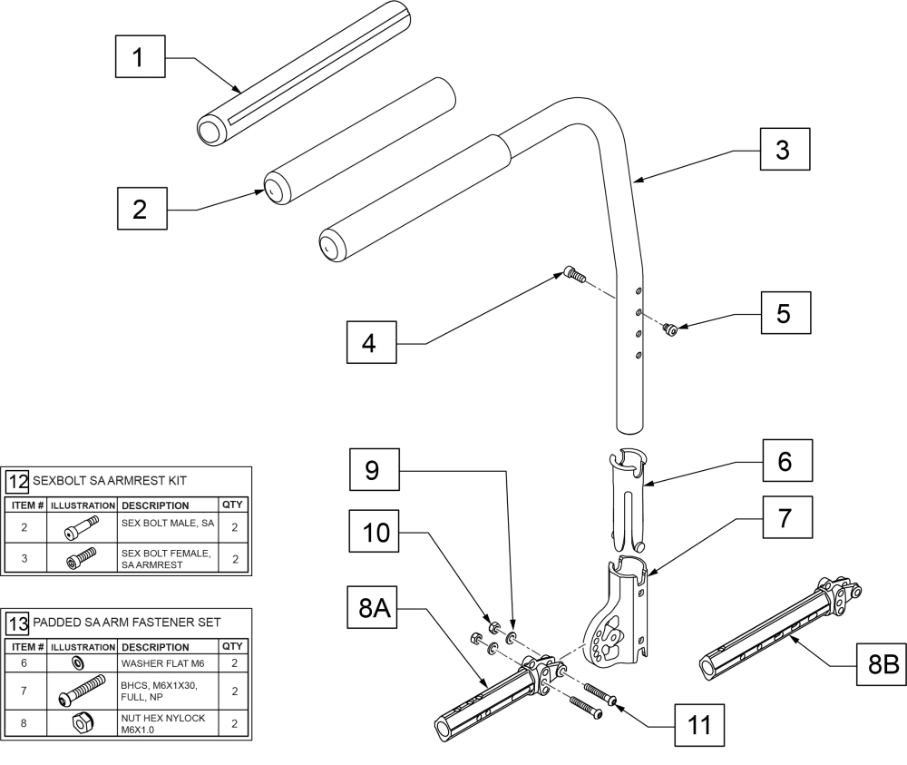 Padded Swing-away Height Adjustable Armrest parts diagram