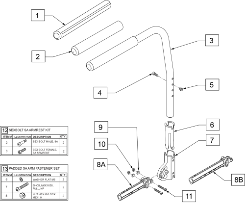 Padded Swing-away Height Adjustable Armrest parts diagram