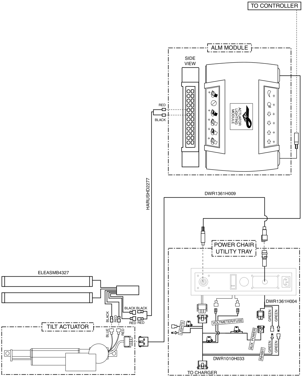 Electrical Diagram - Tilt Thru Joystick, Remote Plus, Off-board Charger, Gen 1 parts diagram