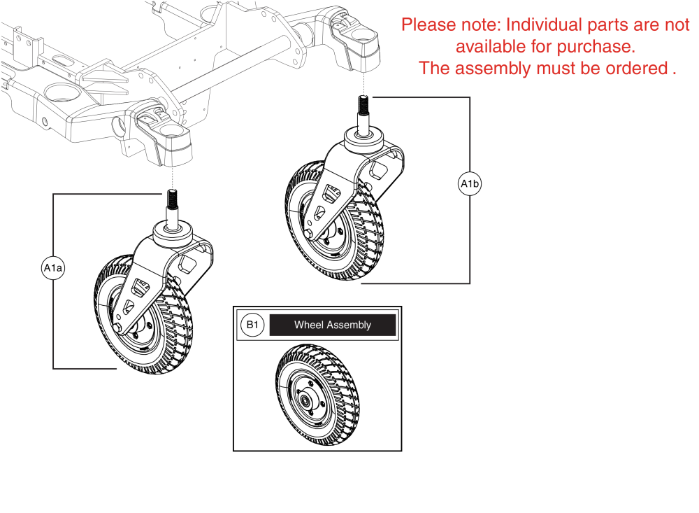 Caster Assy, 8” Flat-free, Gray, Rival (r44) parts diagram