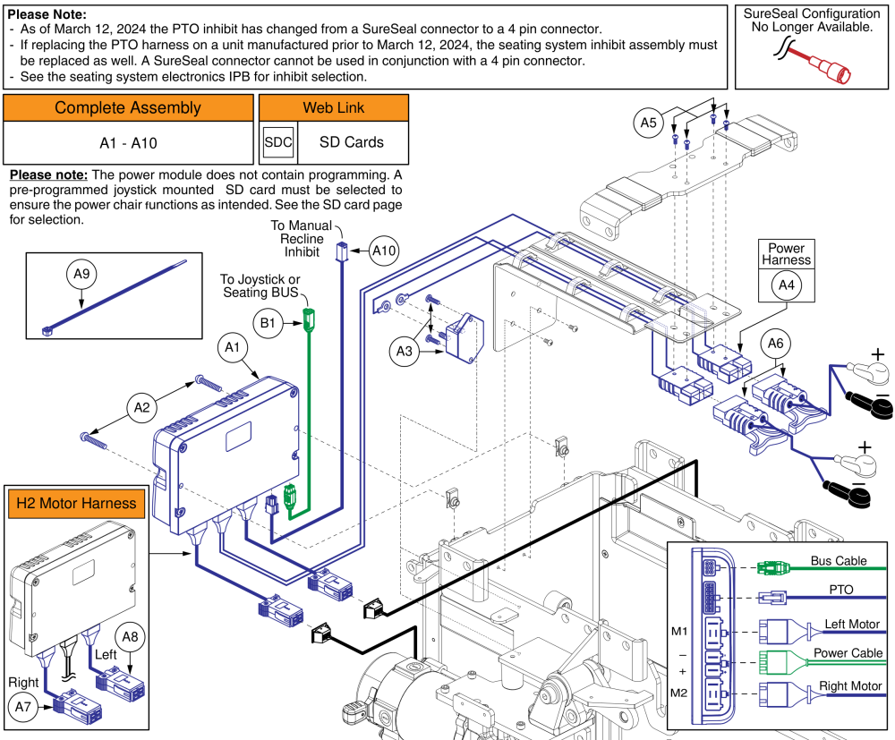 Ql3 Base Electronics, Manual Recline, H2 Motors, Q6 Edge Z parts diagram