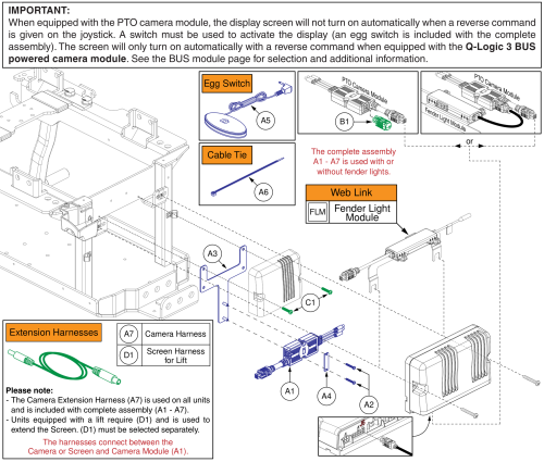 Pto Backup Camera Module W/ Base Seating Module, Q-logic 3, Q6 Edge 2.0/3 parts diagram