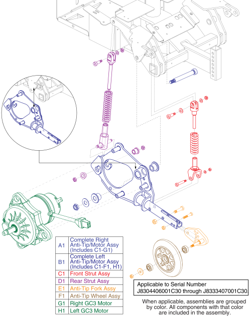 Anti-tip Assembly W/motor - Gc/gc2, Gen 2 parts diagram