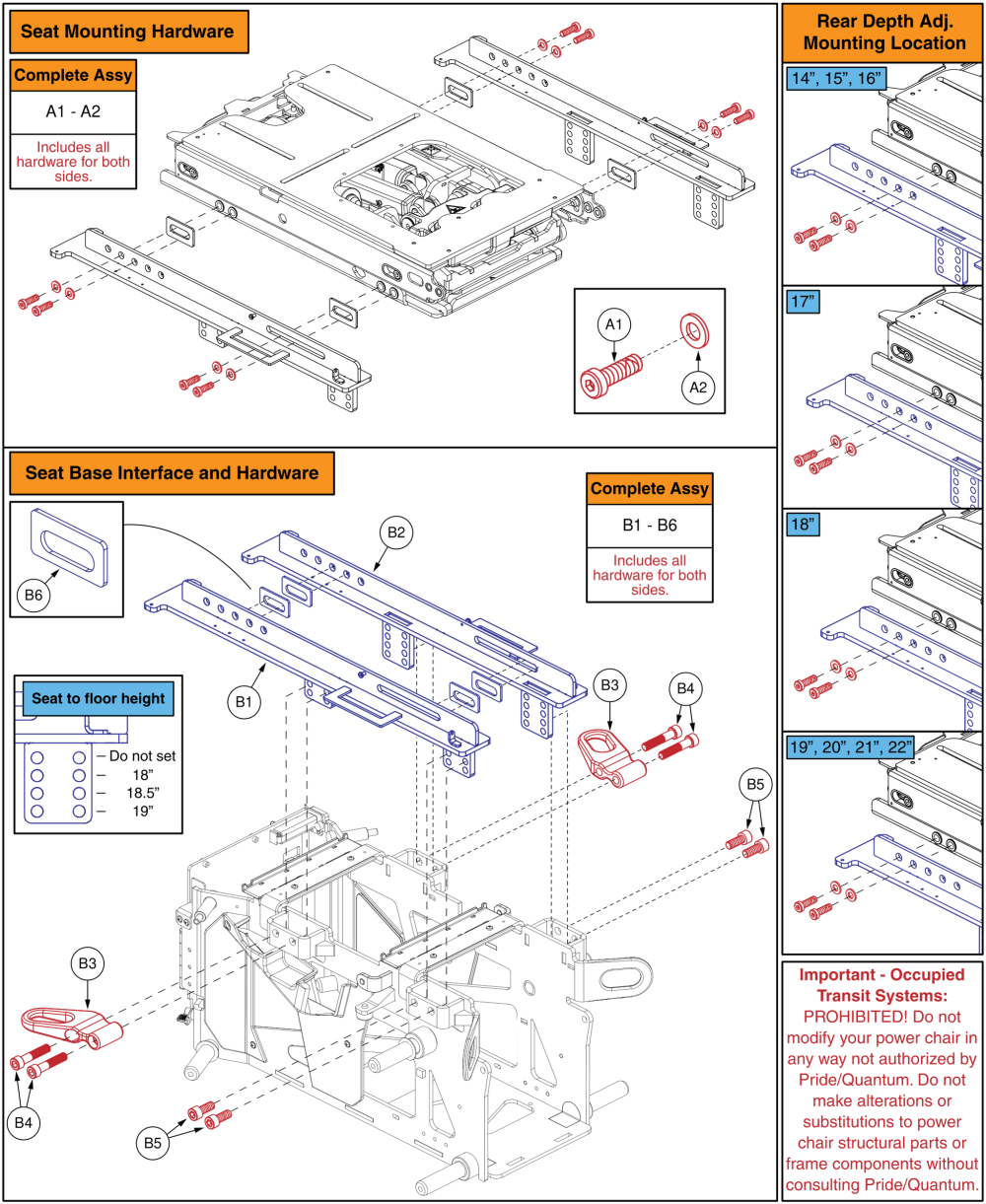 Tru Balance® 4 On Q6 Edge® 3 Stretto - Seat Interface parts diagram