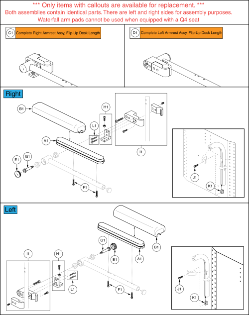 Desk Length, Left / Right, Flip Up Armrest, Textured parts diagram