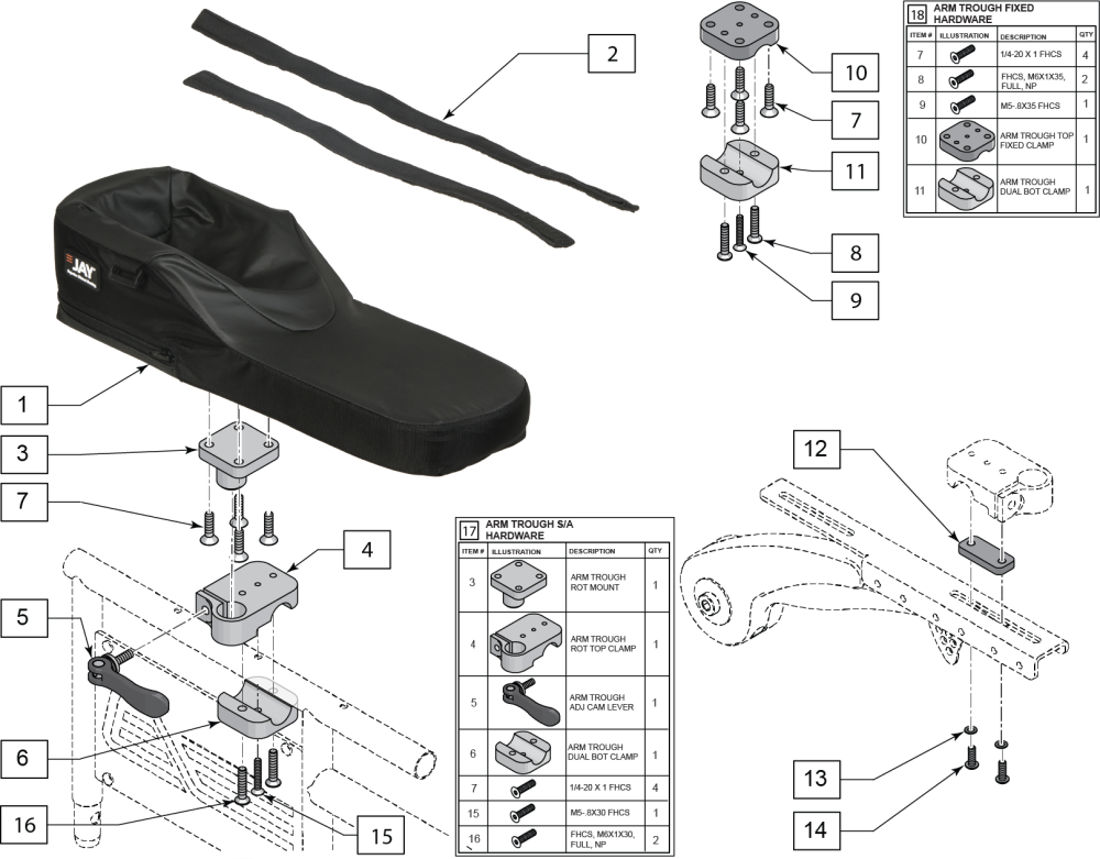 Jay Arm Trough Fixed & Rotational parts diagram