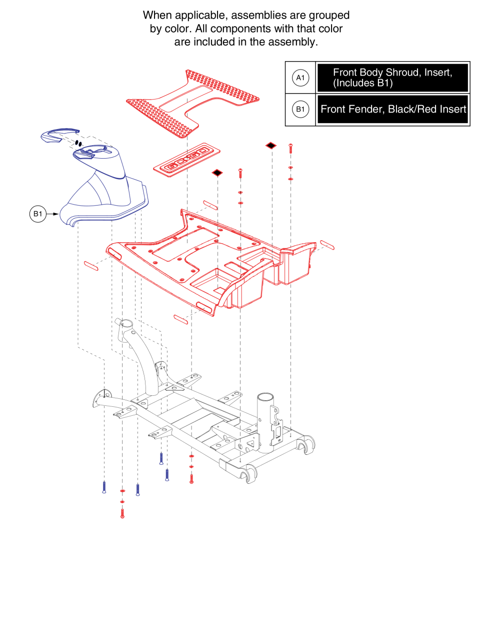 Front Shroud Assy, 3 Wheel, Version 2 parts diagram