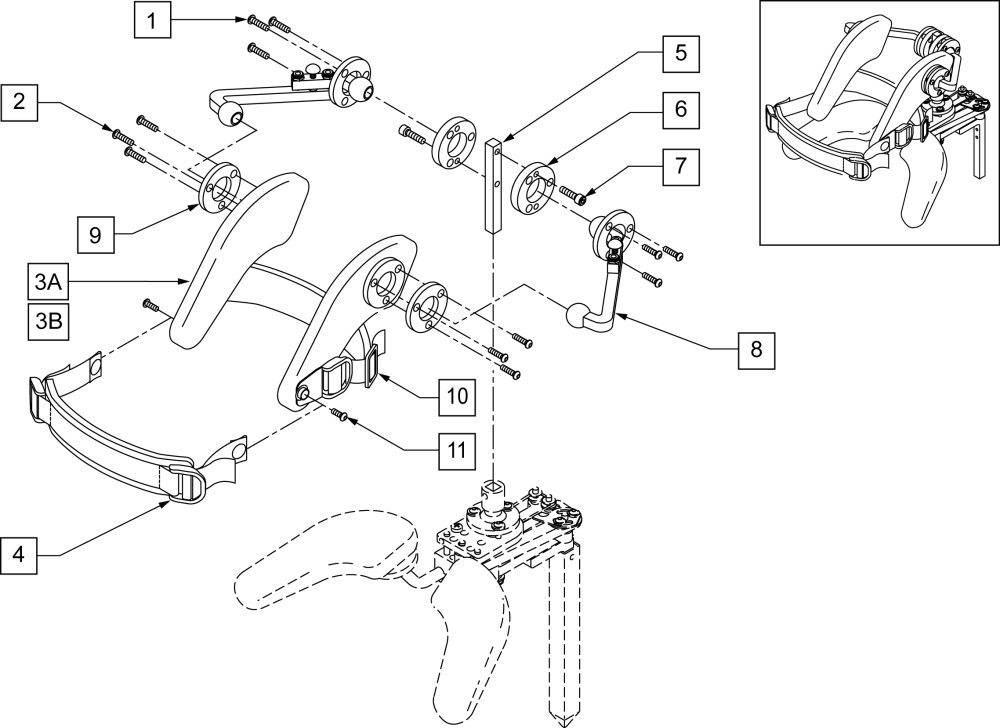 4-pad Rotational Headstrap Assm parts diagram