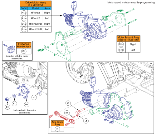 Drive Motor & Motor Mount Assy W/ Hub, 4front 2 parts diagram