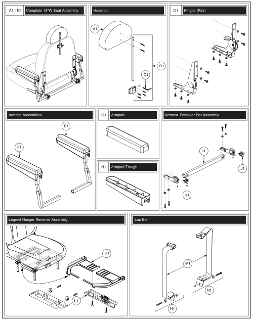 18” W X 18- 20” D Fold-flat, Hi-back Vinyl, 115° Ltd Recline parts diagram