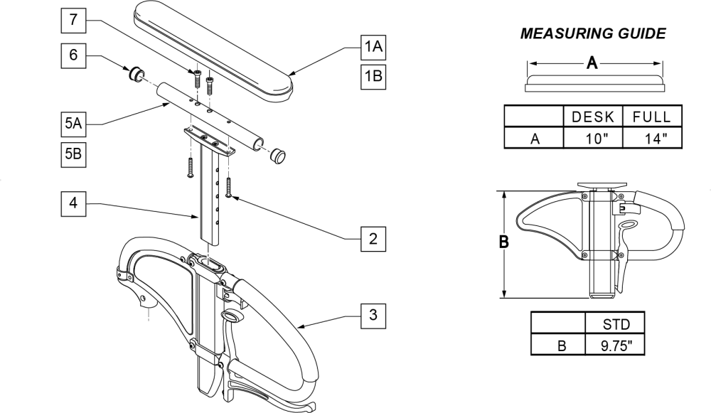 Flip Back Height Adjustable Lite Armrest parts diagram