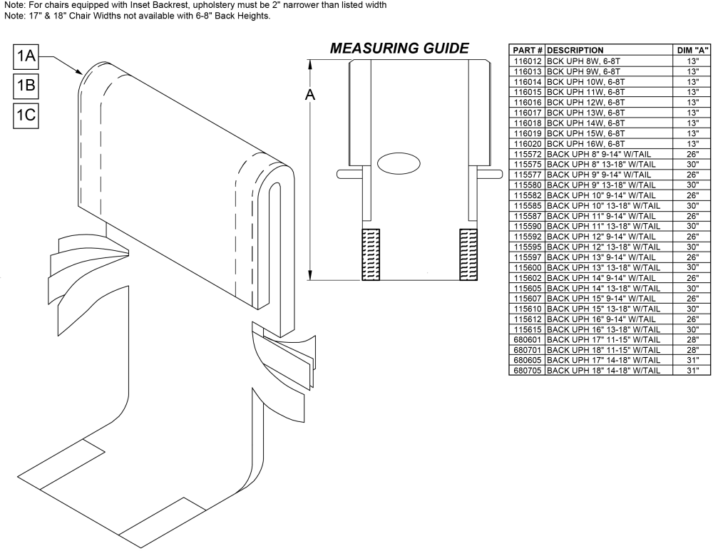 Standard Back Upholstery Zippie parts diagram