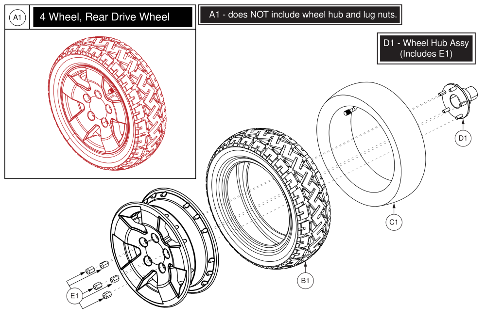 Rear Pneumatic Wheel Assy, Px4 parts diagram