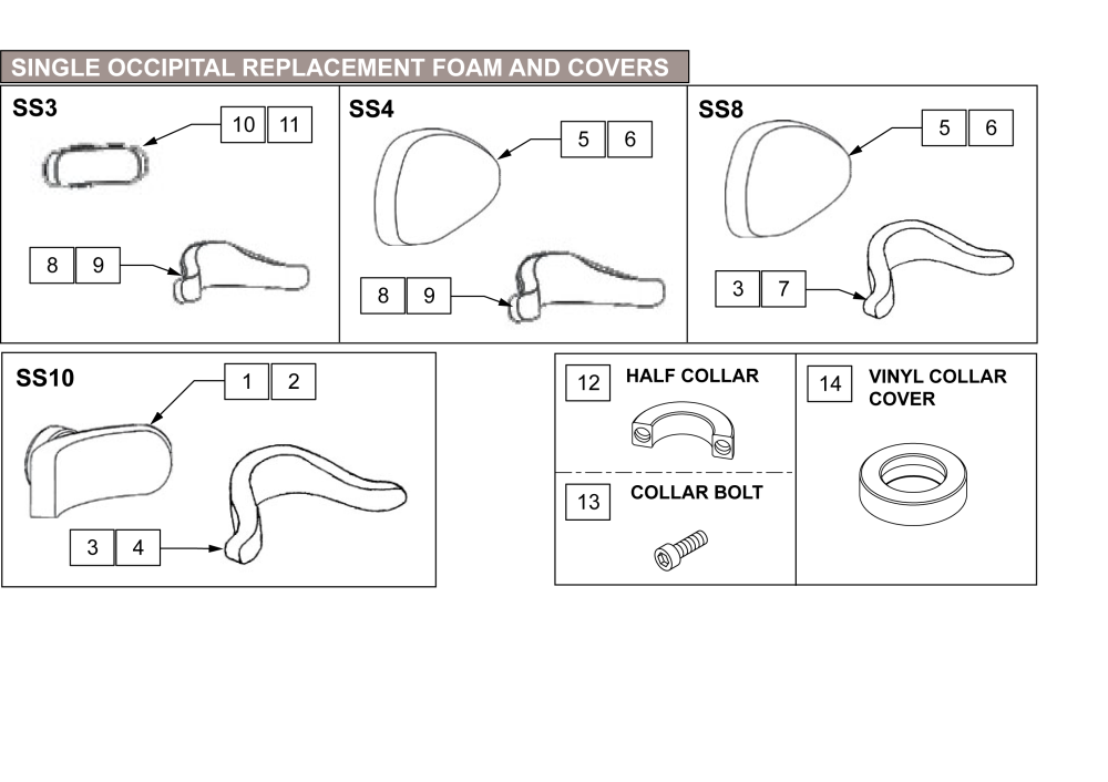 Single Occipital Replacement Foam And Covers parts diagram
