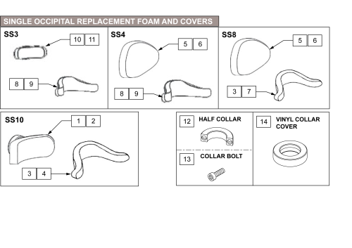 Single Occipital Replacement Foam And Covers parts diagram
