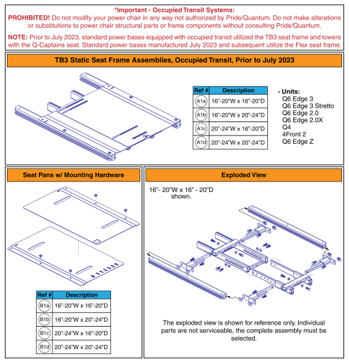 Tb3 Seat Frame, Q-captain's, Standard Bases, Occupied Transit Prior To July 2023 parts diagram