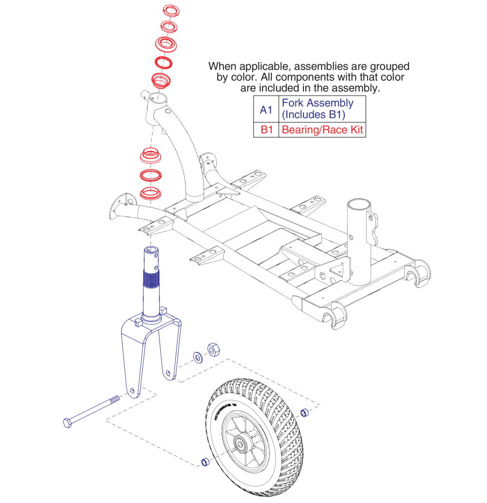 Fork Assy W/ Black Tire parts diagram