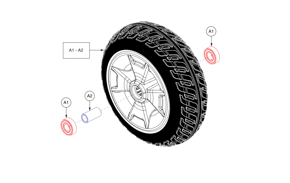 Celebrity Wheel Assembly - Front 3 Wheel, Silver Rim / Black Tire parts diagram