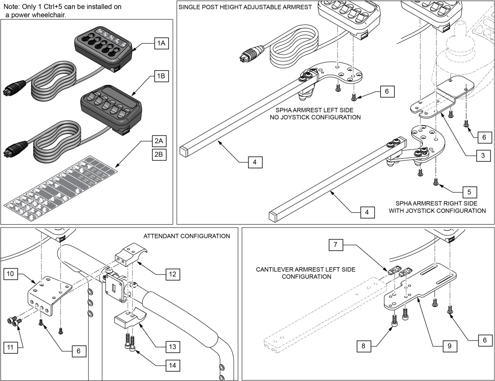 Ctrl +5 For Lite Armrest And Attendant Mount parts diagram