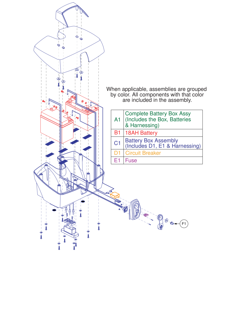 Battery Box Assy,17amp parts diagram