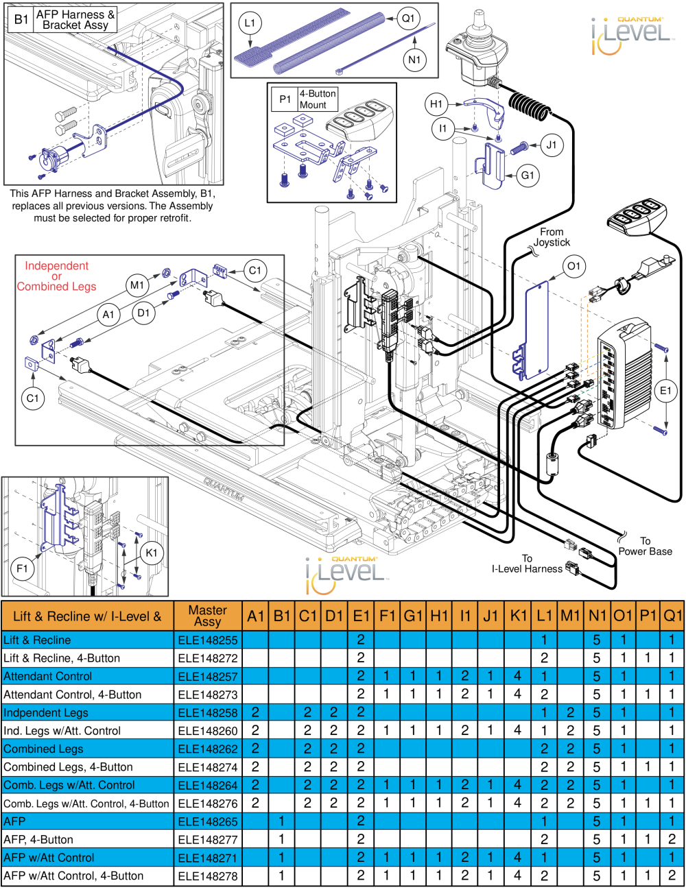 Lift & Recline Hardware, Q-logic 2 - Reac Lift / I-level parts diagram