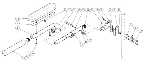 Pediatric Angle Adjustable Locking Extendable Flip Up Armrest parts diagram