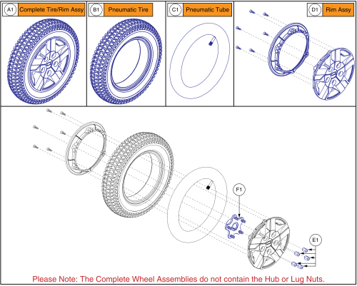 Drive Wheel - Pneumatic, 5 Spoke Titanium Rim/black Tire parts diagram