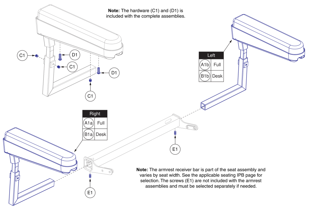 Universal, Flip-up Height Adjustable Armrest Assemblies parts diagram